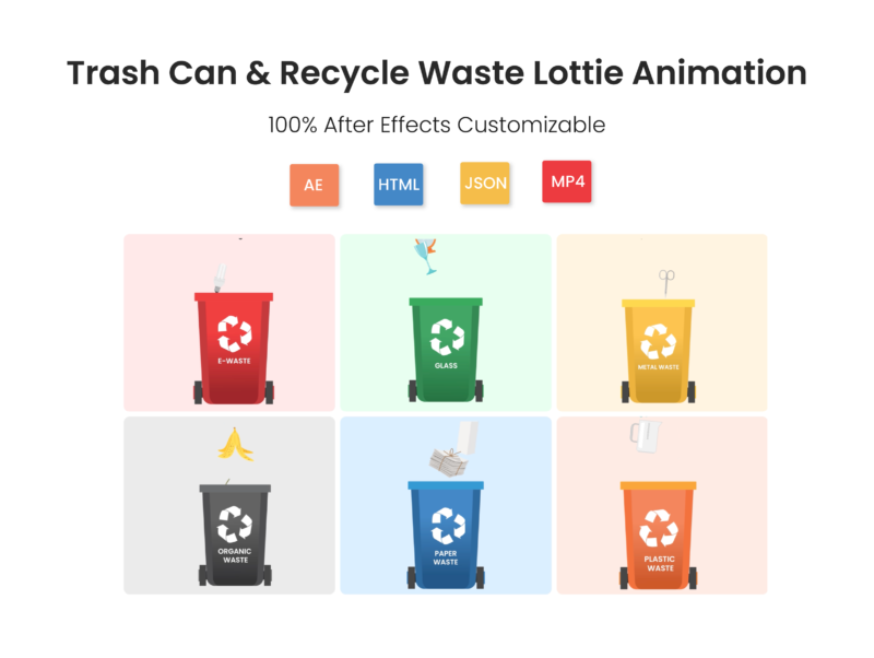 Trash Can & Recycle Waste Lottie Animation Pack Website Banner - Lottie Wizard