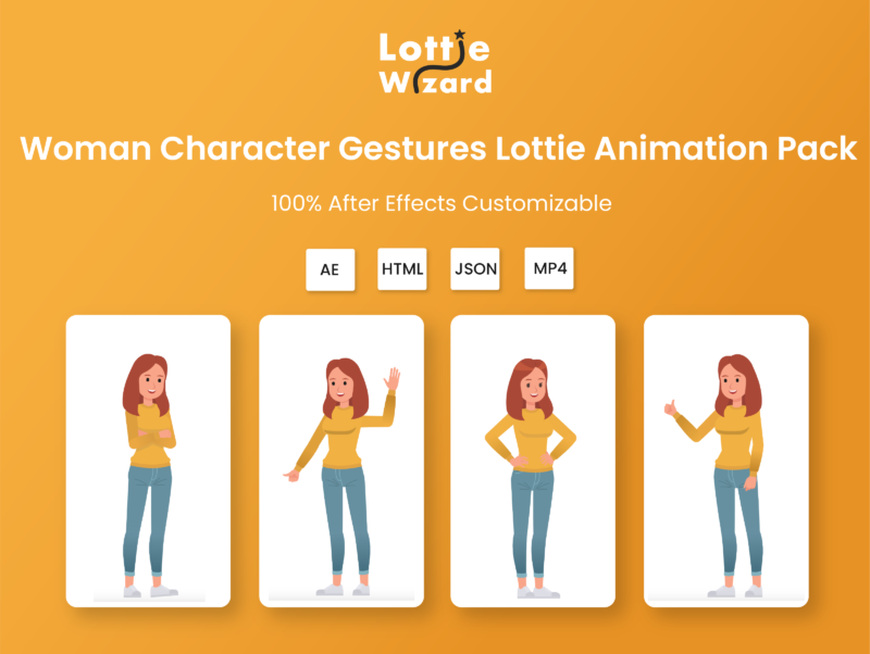 Woman Character Gestures Lottie Animation Pack- Lottie Wizard